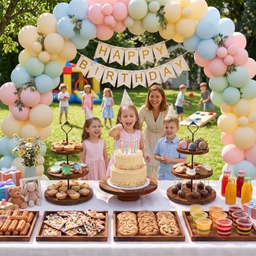 7 PCS Dessert Table Display Set, Wooden Cake Stand, 3-Tier Cupcake Stand, 4 Serving trays for Party,Wedding,Birthday,Baby Shower,dessert display stand - Image 4