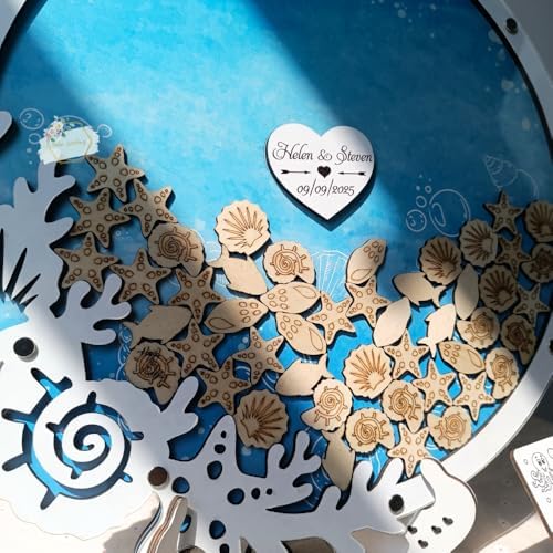 Beach Wedding Guest Book Alternative, Wooden Heart Drop Box Seashell Tokens - Image 3