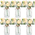 Zeyune 6 Sets Mason Jar Table Centerpiece with Artificial Peony Baby's Breath Flower Centerpieces Faux Flowers with Rope for Wedding Reception Engagement Bridal Shower Rustic Table Decor(Champagne) by Zeyune