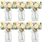 Zeyune 6 Sets Mason Jar Table Centerpiece with Artificial Peony Baby's Breath Flower Centerpieces Faux Flowers with Rope for Wedding Reception Engagement Bridal Shower Rustic Table Decor(Champagne) by Zeyune