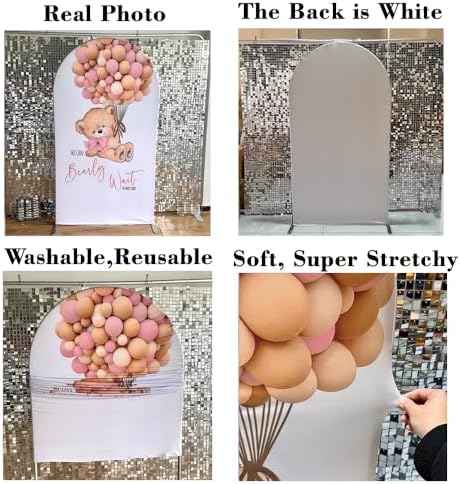 Teddy Bear Arch Backdrop 3x6.5ft We Can Bearly Wait to Meet You Arched Wall Covers Stretchy Background for Party Decorations Pink Baby Shower Decor Props NO-76 - Image 6