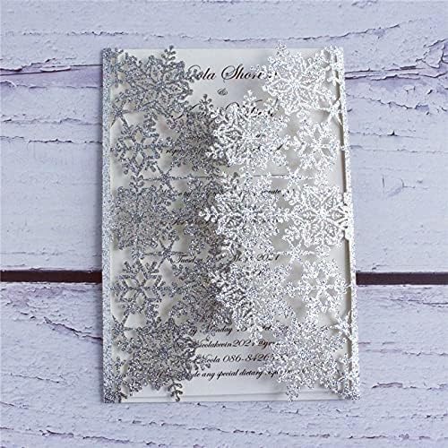50 Piece Winter glitter snowflake invitation cards for wedding, bridal shower, baby shower, birthday, Christmas party and more (Silver) - Image 2