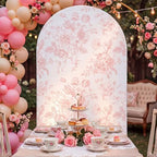 Tegeme Pink Floral Arch Cover 6.6ft Stretchy Party Arch Backdrop Cover - Image 6