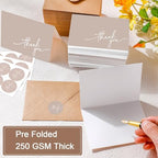 Gueevin 200 Pcs Thank You Cards with Envelopes Stickers, 3.5x5", Khaki - Image 4