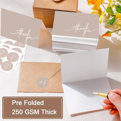 Gueevin 200 Pcs Thank You Cards with Envelopes Stickers, 3.5x5", Khaki - Image 4