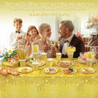 Funnymoom 452 Pcs Gold Birthday Party Decorations Include Golden Diamond Paper Plates and Napkins Cups Tablecloth Cutlery Straws Glitter Disposable Tableware for Birthday Anniversary Wedding - Image 4