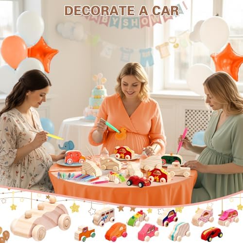Hiboom 75 Pcs Baby Shower Wood DIY Print Car Set, Brown, Bear - Image 5