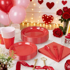 MirthMood 350PCS Red Disposable Plastic Plates,Red Dinnerware Set - Image 2