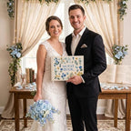 Wedding Guest Book Blue Flowers Embroidered Linen Photo Guestbook - Image 6
