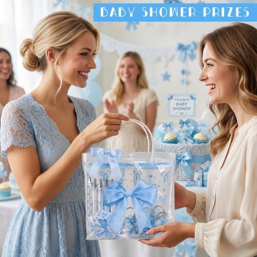12 Sets Blue Bow Party Favors Includes 24 Oz Tumblers with Lids and Straws Pens Keychains Clear Gift Bags Coquette Aesthetic Gifts Set for Guests Bridal Baby Shower Birthday Party Supplies - Image 4