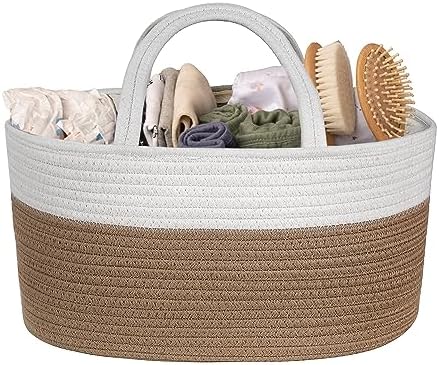 Natemia Diaper Caddy Organizer - Portable Rope Handles & 3 Compartments for Baby Items - Storage Basket for Newborn Essentials - Fits Spectra Breast Pump & Accessories - Registry Must Have (Beige) by Natemia