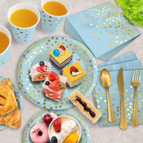 AIRE 175PCS Blue Gold Paper Party Plates Set, Disposable Dinnerware for 25 - Image 2
