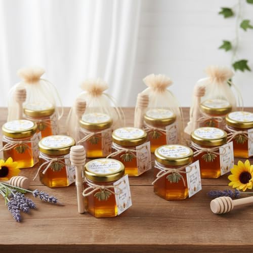 Adabocute Honey Pot, Mini Honey Jars w/Dippers, Glass Jars 1.5oz 60 Pack - Image 2