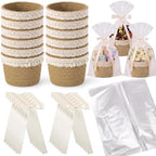 Thenshop 12 Pcs Small Woven Basket Empty with Gift Bags＆ Ribbons, Khaki by Thenshop