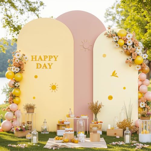 Cream Champagne Arch Backdrop Cover Set of 3 Party Wedding Arch Covers Stretchy Backdrop 6FT 6.6FT 7.2FT Decorations Baby Shower Bridal Shower Photo Birthday Arch Stand Cover Spandex - Image 2