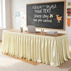 14ft Length Light Champagne Satin Table Skirt Rectangle Tables-Wrinkle Resistant Ruffle Table Skirting Glitter Teacher Desk Cover Skirt for Classroom Dorm Weddings Birthday Party Table Decorations - Image 3