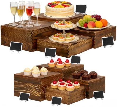 8 Pack Buffet Risers and Stands, Dessert Table Display Set with Mini Signs by BOYMCOWBOYHOMEDECOR