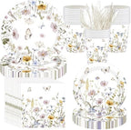 400 Pcs Wild Floral Disposable Paper Plates Napkins Cups Serve 50 Watercolor Floral Tableware Set for Spring Wedding Tea Party Decoration Bridal Shower Baby Shower(Elegant Color,Chic Style) by Sunnychicc