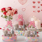 OSNIE Sweet Candy Heart Empty Gifts Baskets with Cellophane Bags and Ribbons Bows, 24 Set Colorful Tray Cardboard Gift Baskets for Romantic Things to Fill Wedding Birthday Anniversary Decor - Image 3