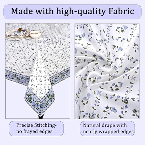 Ridhi Powder Blue Hand Block Print Cotton Rectangle Tablecloth 90 x 60 Inch - Image 6