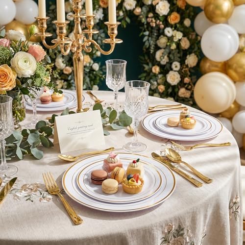 I00000 102 Pcs Gold Plastic Plates, Premium Disposable Gold Plates - Image 2