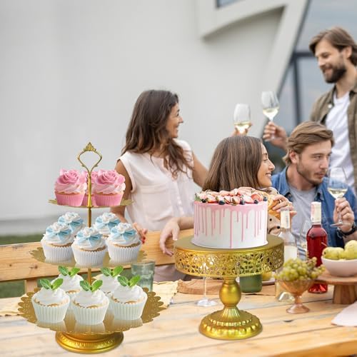 5 Pcs Gold Metal Cake Stand Sets for Birthday, Cakes and Cupcakes Stand for Wedding, Golden Dessert Table Display Set for Party, Desserts Stand with Gold Trays for Candy Bar Baby Shower - Image 4