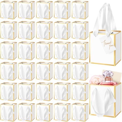 Yeaqee 100 Pcs Mini Paper Gift Bags with Handles Tag, White, Gold by Yeaqee