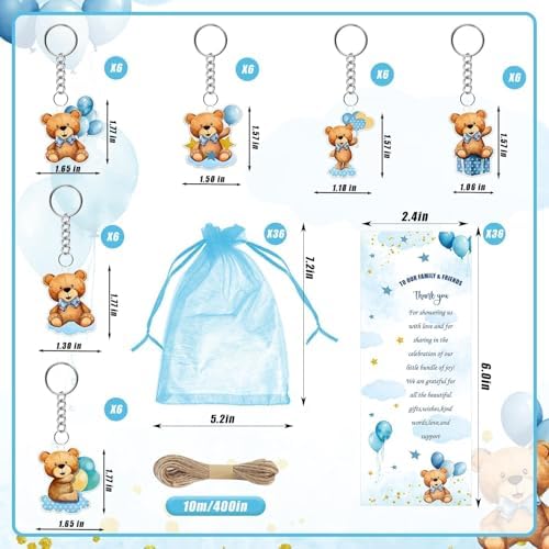 145 Pieces Baby Shower Favors for Guest Blue Teddy Bear Ballpoint Pens and Keychains Gifts for Boys Bulk Retractable Baby Shower Pens Gender Reveal Thank You Cards Souvenirs Prizes Party Favors - Image 3