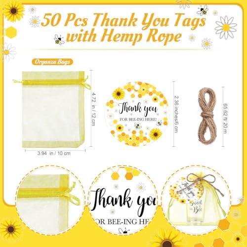 Funnymoom 50 Sets Bee Party Favors Shot Glasses Honey Bee Gifts for Guests Souvenir Sweet As Can Acrylic Clear Gender Reveal Party Thank Card and Organza Bags for Birthday - Image 3