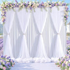 White Tulle Backdrop Curtain for Parties Wedding,20ft x 10ft Wrinkle Free Curtain Backdrop,2 Layer Drapes for Backdrop,Polyester Back Drop for Bridal Shower Birthday Baby Shower Photography by Shillance