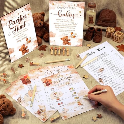 Sherr 424 Pcs Brown Bear Baby Shower Games Decorations, 8 Set, 50 Pacifiers - Image 2
