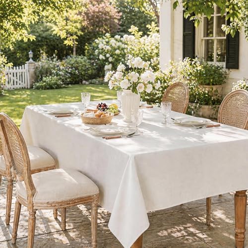 White Rectangle Tablecloth 60 x 120 Inch Machine Wash Indoor & Outdoor - Image 6