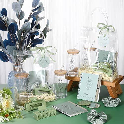 Zeyune 6 Sets Baby Shower Prizes for Wedding Bridal Shower Gifts Party Favors Including Glass Notebooks Ballpoint Pen Mirror Hairpins Hair Bands Gift Bag Thank You Cards(Green,Classic) - Image 2