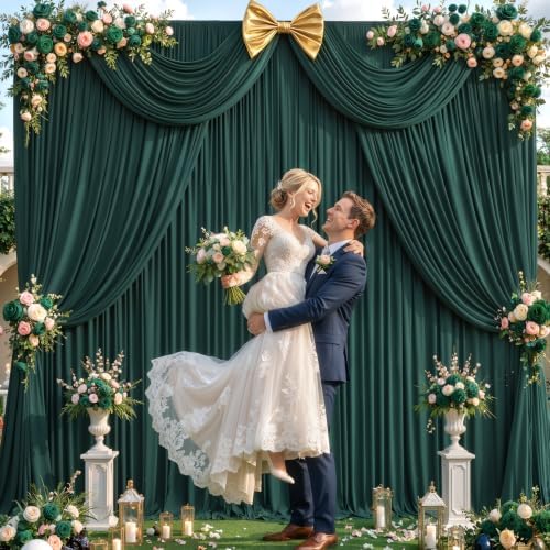 10x12ft Hunter Green Backdrop Curtains, Dark Green Drapes for Backdrop Draping Fabric 5x12FT, 2 Panels - Image 2