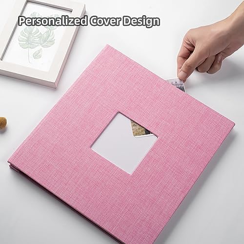 HoneyTolly Large Photo Album Self Adhesive, DIY Scrapbook Album for 3x5 4x6 8x10 Pictures, 60 Pages Linen Cover Memory Book, Ideal Gift for Family Wedding Baby Christmas Anniversary(Pink) - Image 2