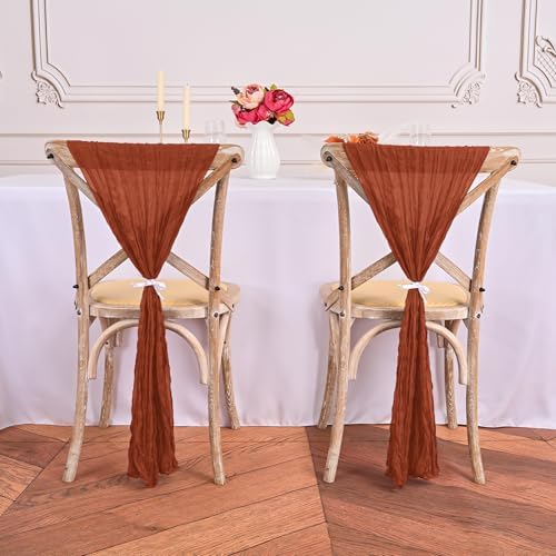 60 PCS Terracotta Cheesecloth Chair Sashes, 16 x 70 inch Cheesecloth Sashes Rustic Chair Decorative Bows Designed ChairCover for Wedding Banquet Party Aisle Home Kitchen Decoration - Image 7