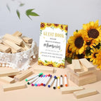 80 Wedding Guest Book Alternative tumbling tower Wooden Block, Sunflowers - Image 2
