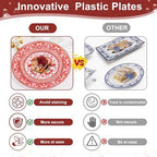 Hioasis Red Plastic Plates, Fancy Disposable Pates, 60 Pcs for 30 Guests - Image 4