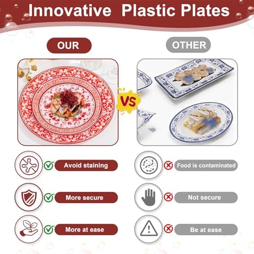 Hioasis Red Plastic Plates, Fancy Disposable Pates, 60 Pcs for 30 Guests - Image 4