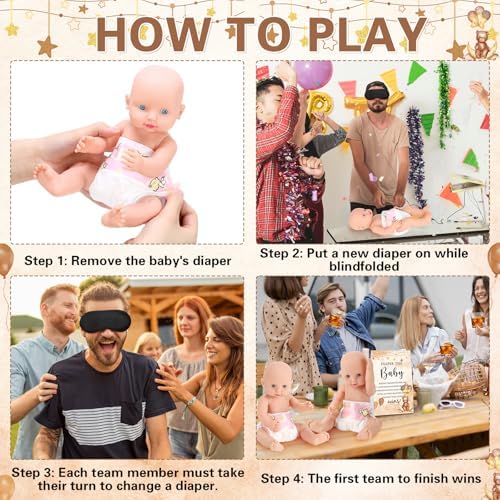 RoundFunny 33 Pcs Baby Shower Diaper Changing Game Supplies, Bear - Image 4