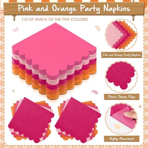 Zhehao 150 Pcs Pink and Orange Paper Plates Napkins Serves 50 - Image 5
