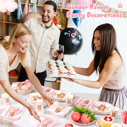 Funnymoom 452 Pcs Pink Bear Baby Girl Shower Party Supplies for 50 Guests - Image 4