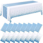 Tudomro 16 Pack White and Light Blue Plastic Tablecloths Satin Runner Set by Tudomro