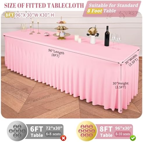 fani 2 Packs Pink Stretch Table Skirts for 8 Foot Table - Image 2
