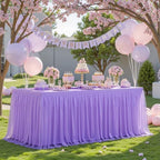 Purple Fitted Tablecloth Rectangle 6 Foot Stretch Elastic Tulle Ruffle Tablecloths Rectangular Spandex Table Covers 6ft Birthday Baby Shower Wedding Party Table Cloths with Skirt 2Pack - Image 3