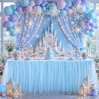 21FT Long Blue Tulle Table Skirt for Rectangle Round Tables 3-Layer Ruffle Desk Teacher Skirt for Back to School Supplies Princess Girls Birthday Party Cake Dessert Classroom Dorm Decor by Partisky
