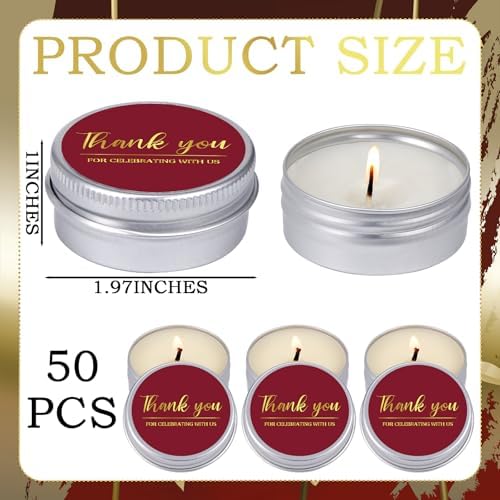 MTLEE 50 Pcs Burgundy Thank You Candles Baby Shower Wedding Favors - Image 6