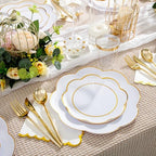 350Pcs White Gold Rim Heavy Duty Plastic Plates Dinnerware Set - Image 2