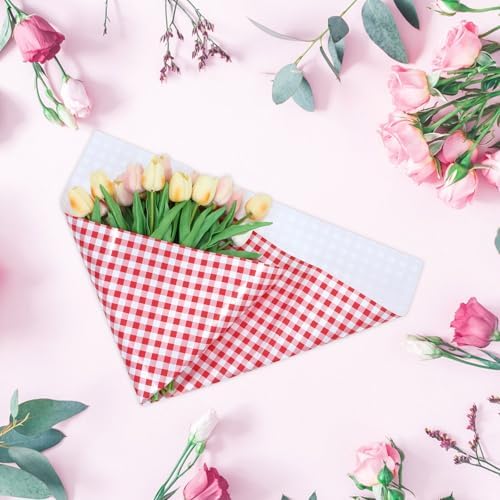 Mipcase 20pcs Red and White Checkered Floral Bouquet Wrapping Paper 58cm X 58cm Plaid Tissue Paper for Wedding Wraps, Flower Bouquet Packaging, Craft and DIY Supplies - Image 6