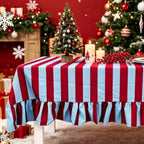 JarThenaAMCS Ruffle Tablecloth Blue Burgundy Striped Table Cloth Rectangle Decorative Table Cover for Home Kitchen Dining Baby Shower Wedding Birthday Party Decor, 60 x 120 Inch - Image 4